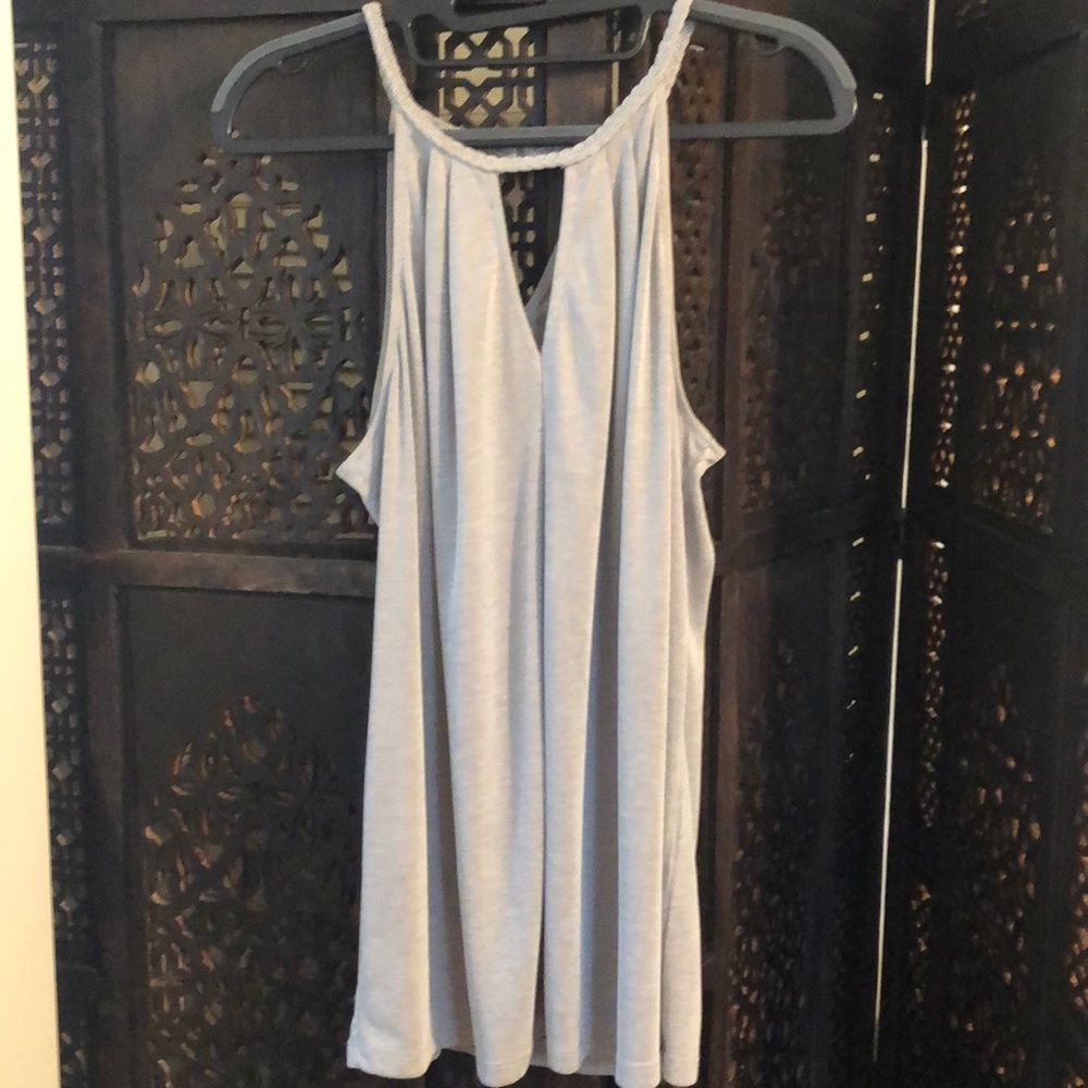 Pin striped, peek a boo tank top w braided strap